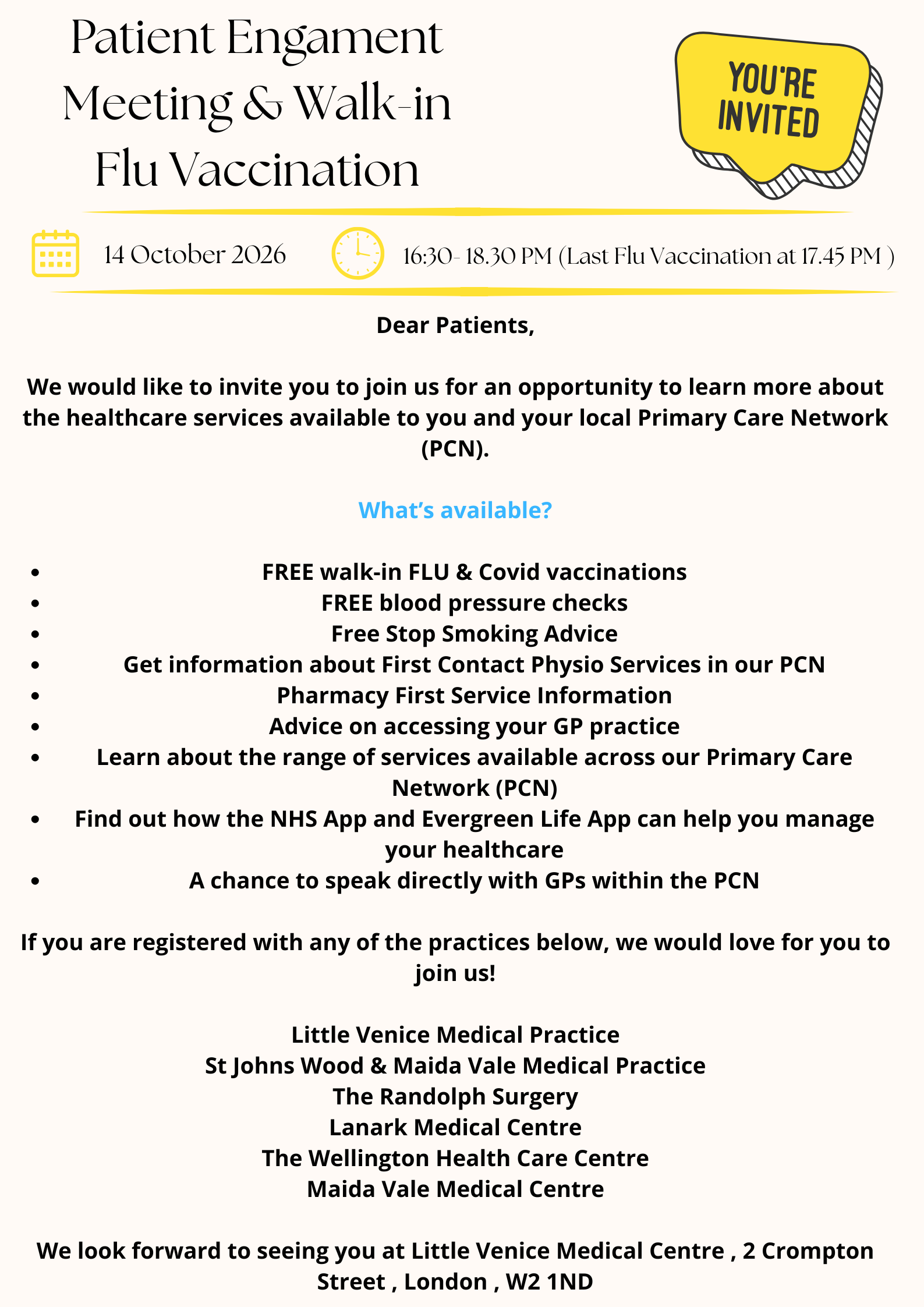 Meeting and walk-in flu vaccination event